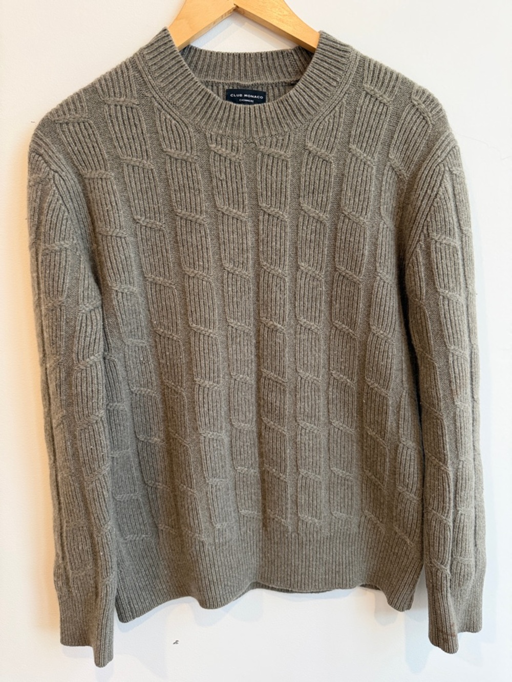 Club Monaco Cable-Knit  100% cashmere green-grey Crewneck Sweater